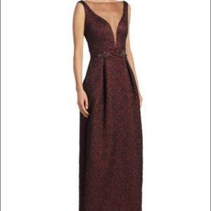 Theia burgundy red long dress gown